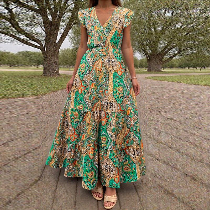 

ZANZEA Богемное Праздничное Повседневное Этнический Принт Свободное Длинное Платье 4XL