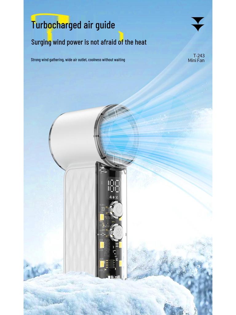 Portable USB Handheld Fan, T243 High-Speed Turbine Cooling, Compact Outdoor Ice Compress