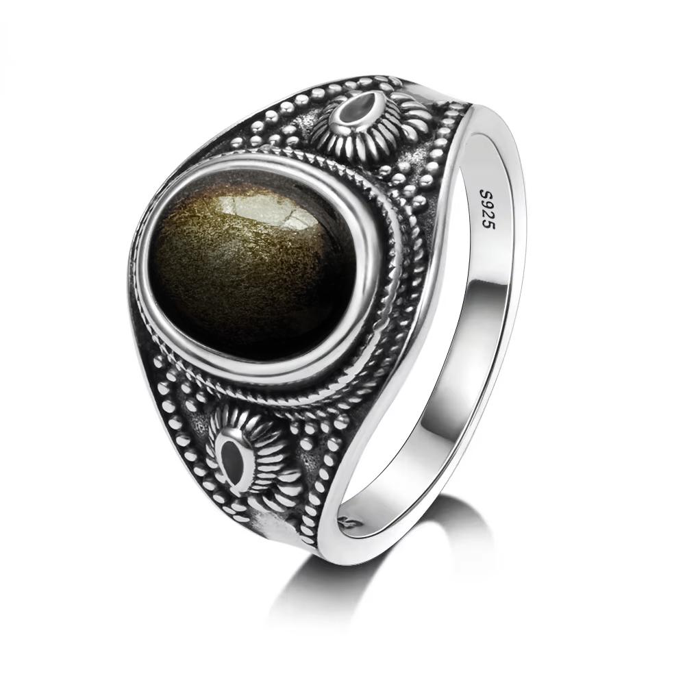 Sterling Silver 925 Vintage Rings Oval 8X10mm Rings Black Onyx Natural Fine Jewelry For Men Women Rhodochrosite Rings