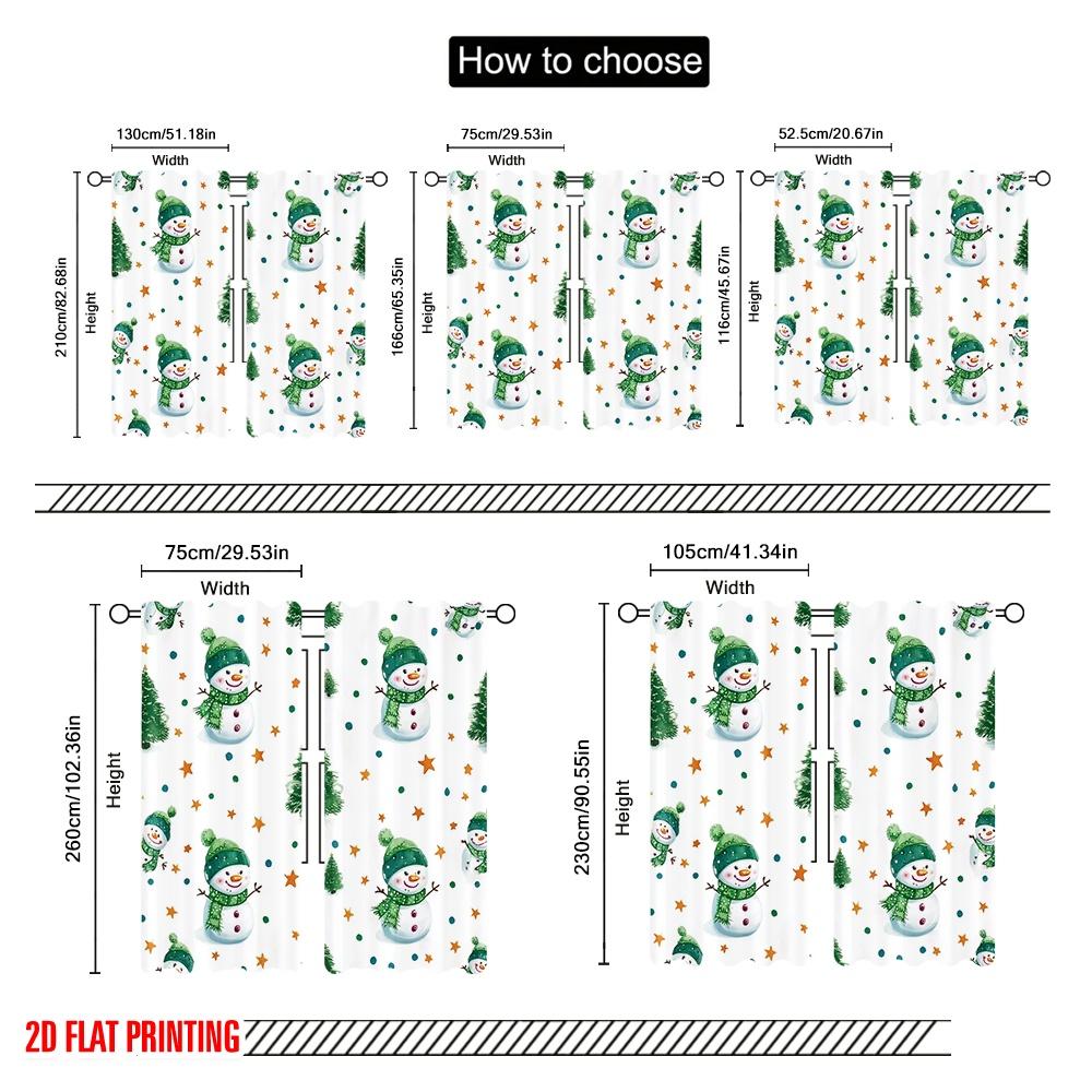 2pcs,2D Plane Printing Curtains Comfortable Snowman 100% Polyester (without Rod) Festive Use for Living Room and Bedroom, Home