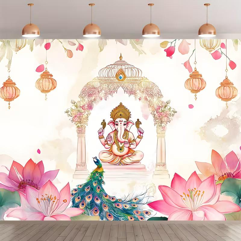 2D Watercolor Indian Ganesha Backdrop for Religious Ceremony Party Photo Booth