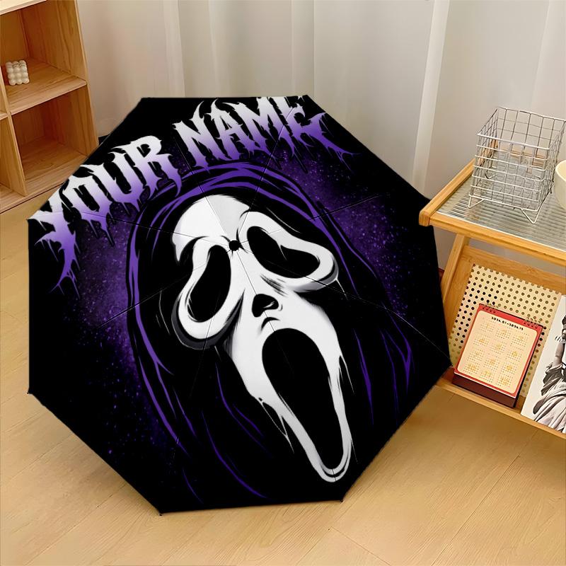 Custom Text Automatic 8 Bone Umbrella, Portable Sun Rain Protection UmbrellaScream Ghostface