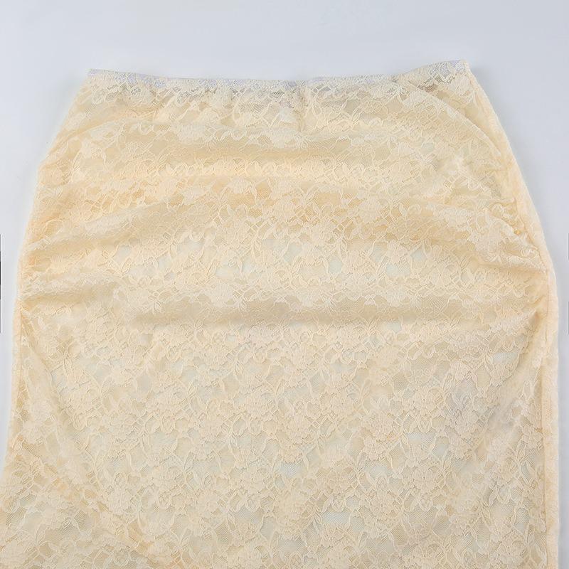 Women's Early Autumn New Spicy Girl Style Design Sense Detachable Two Wear Solid Colour Package Hip Fishtail Lace Half-body Skirt