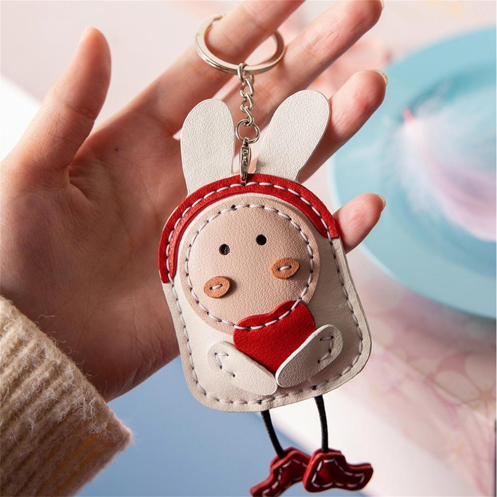 Adorable Rabbit Keychain DIY Craft Set With PU Leather Craft Accessory For Distinctive Purse Decorations