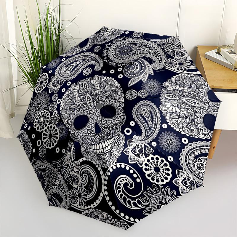 1pc Day of the Dead, Sugar Skull Automatic Open/Close Umbrella Compact Folding Umbrella, All-Season Portable Umbrella for Women/Men340