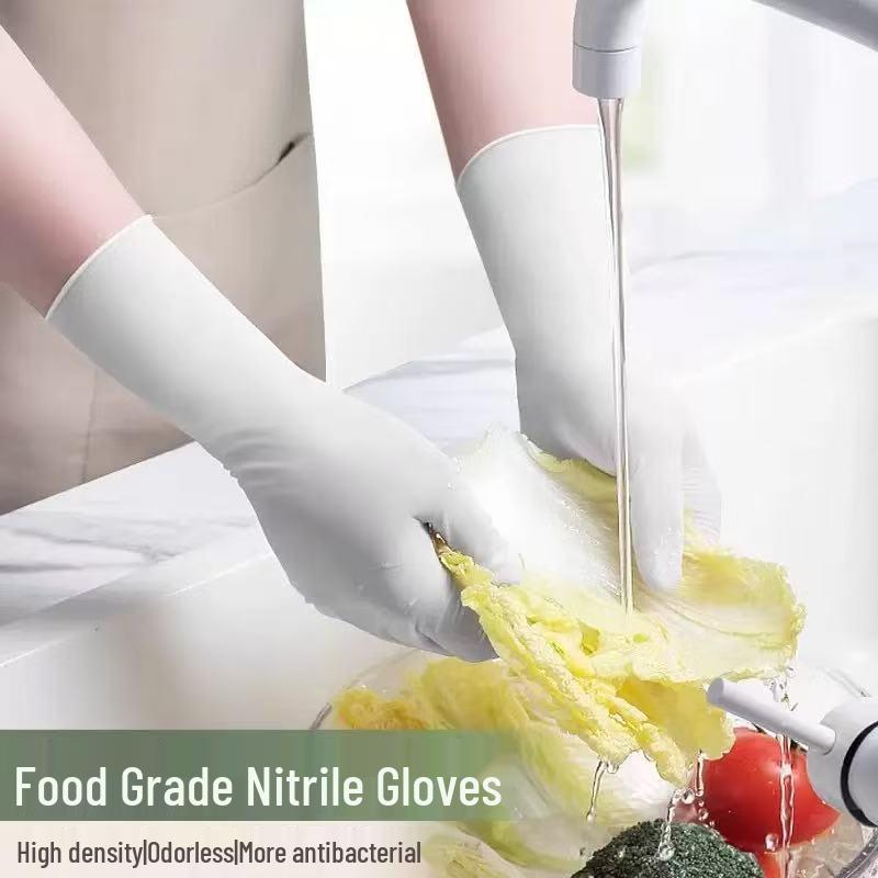 Extra Long & Thick Disposable Nitrile Gloves, Food Grade, Waterproof, Ideal for Dishwashing, Catering, and Household Cleaning.