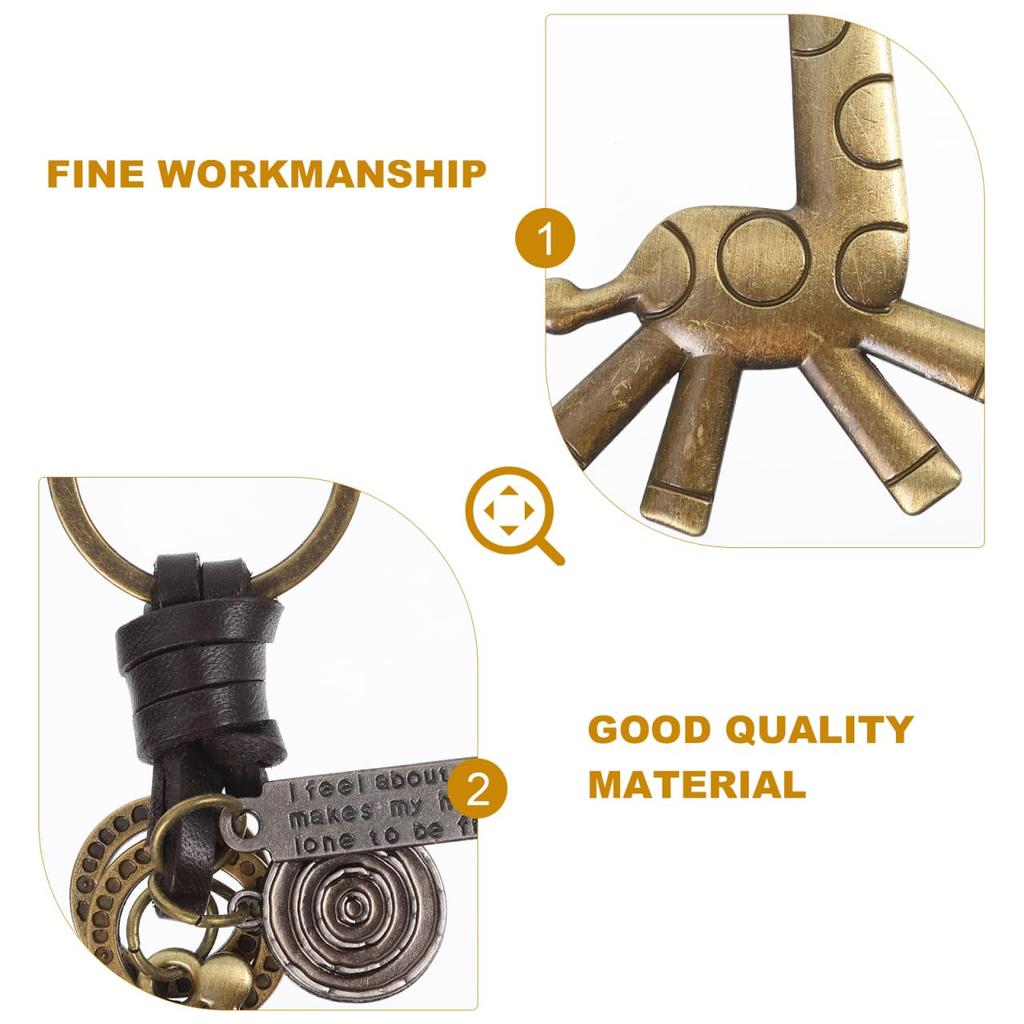 WOFASHPURET Giraffe Genuine Leather Keychain Set of 2, Bag Charm, Key Ring, Leather, Animal Design, Cute, Stylish, Key, Car, Smart Key, Strap,