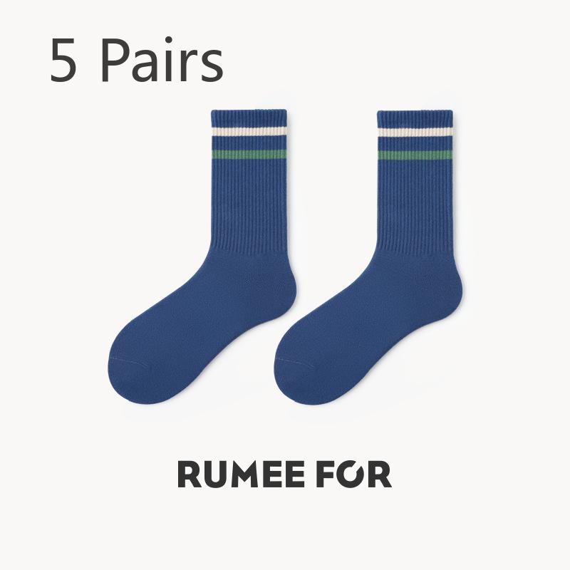 5 Pairs of Female Spring and Summer Simple Pure Color Sports Breathable Boneless Tube Socks