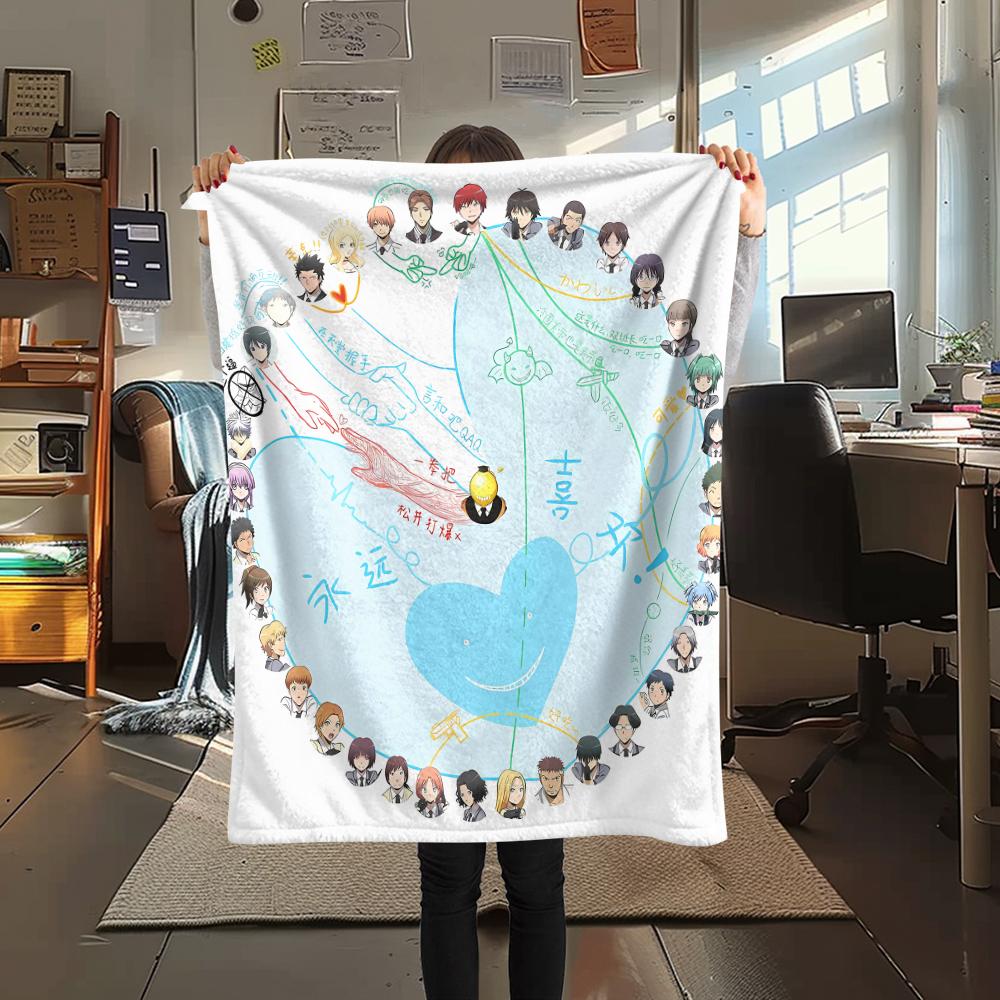 1 szt. Koc flanelowy z nadrukiem z Ansatsu Kyōshitsu, Wysoka jakość, Na wszystkie pory roku, Wystrój domu, Ciepło i komfort, Idealny na prezenty świąteczne