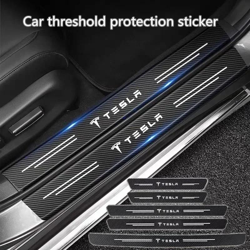 Car Sticker Tesla Carbon Fiber Car Door Threshold Sticker Auto Trunk Protective Strip For Tesla Model 3 X S Y accessories