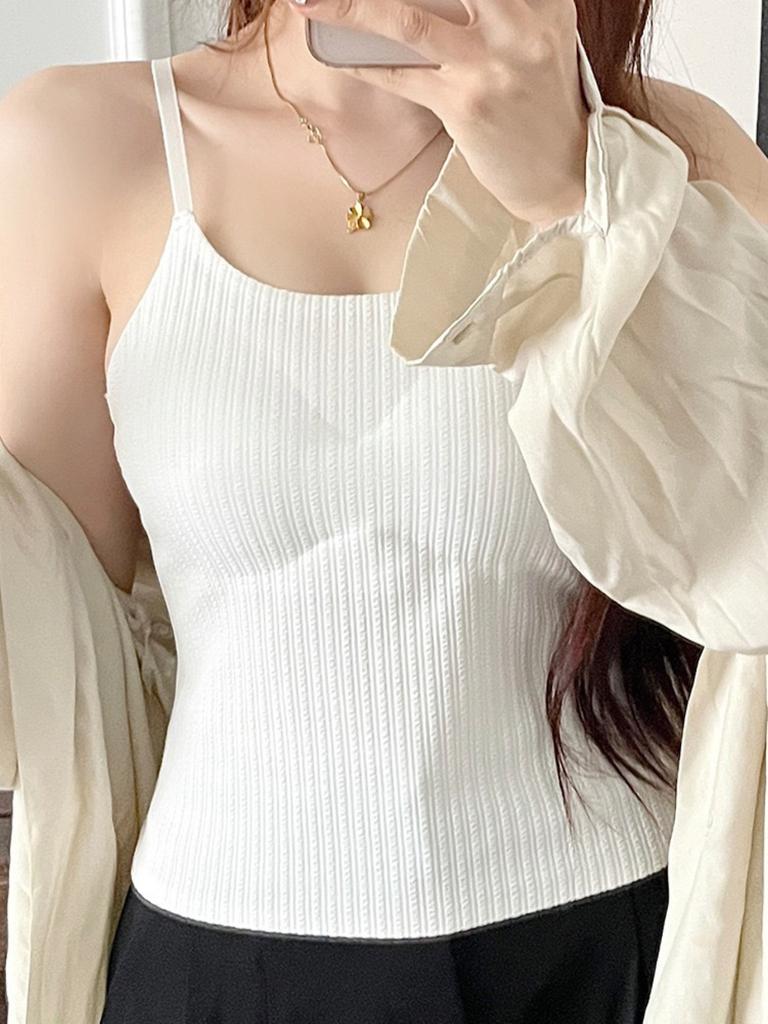 V Neck Tank Top Stripe Knit Halter Crop Tops Women Summer Camis Chest Pad Camisole Fashion Casual Tube Female Sleeveless Cropped Vest