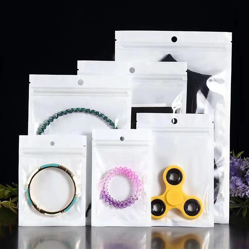 100Pcs Thick Pearlized BOPP Sealed Bags White Semi-Transparent Self-Sealing Pouches for Fishing Tackle Phone Accessories Jewelry Packaging