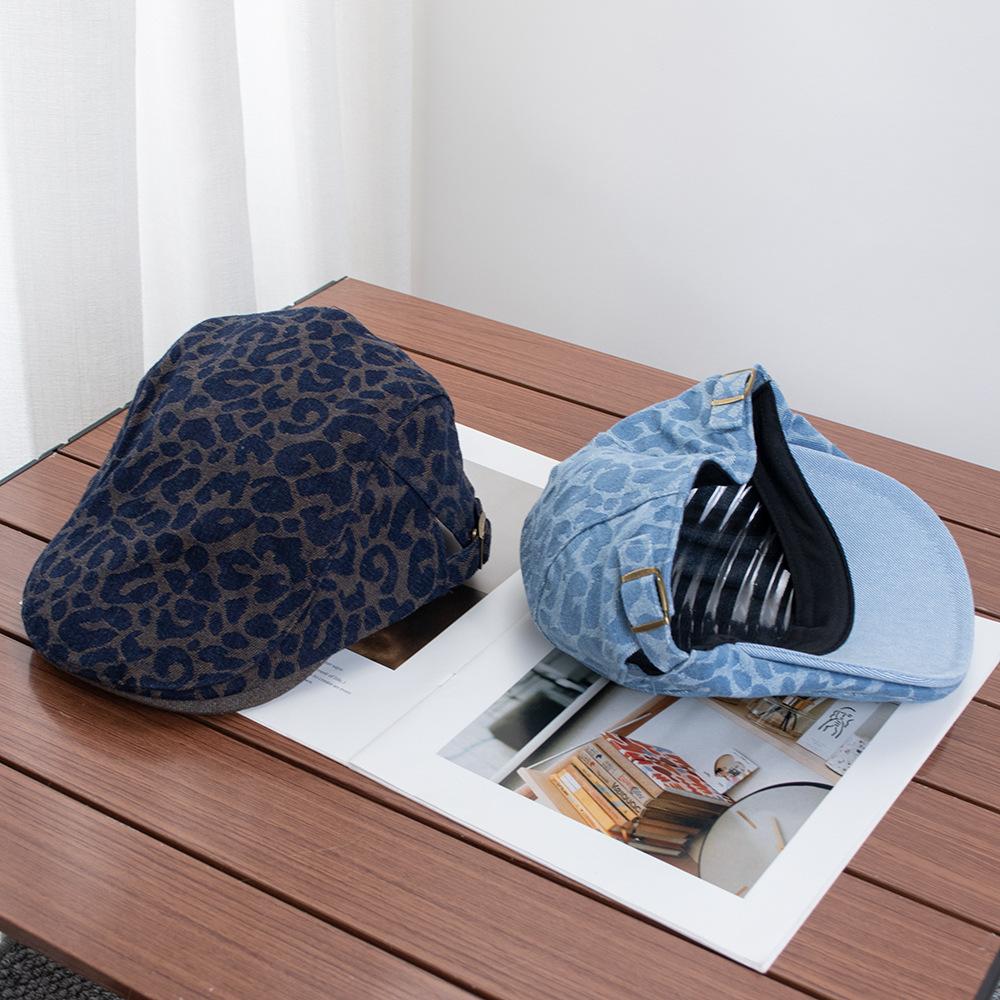 Retro denim leopard print forward hat children's temperament beret versatile trend cap show face small personality hat