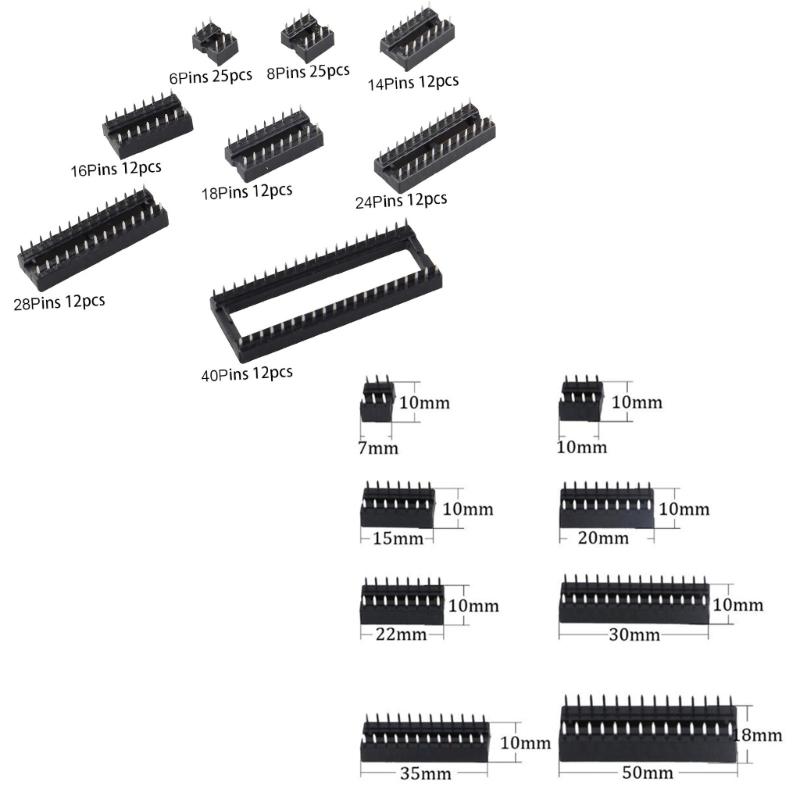 Comprehensive Set of 122 DIP IC Socket in Standard 2.54mm Pitches Square Solder Socket for Engineers DIY Enthusiasts