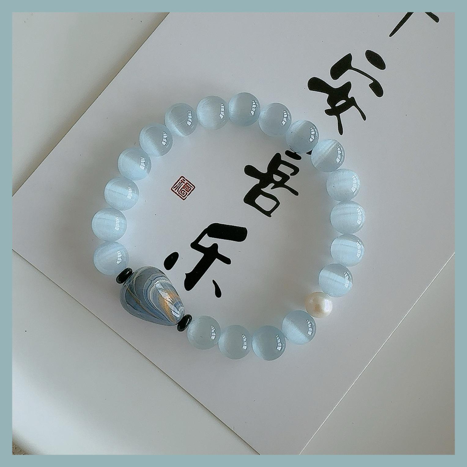 

опал черный агат халцедон замок безопасности браслет капля воды маленький свежий простой браслет модная нишевая универсальная бижутерия