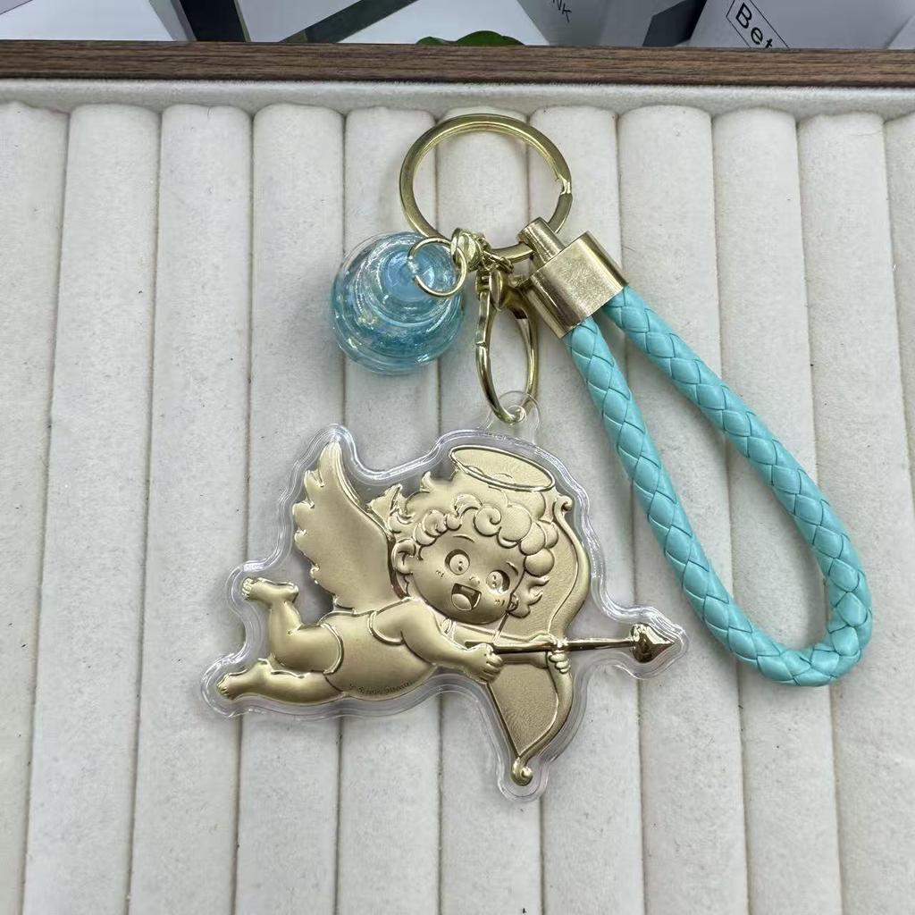 Pure Gold Cupid Angel Wish Bottle Keychain Pendant