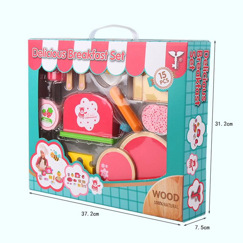 DIY Girls Pretend Role Play Kitchen Toy Wooden Afternoon Tea Set Toys For Kids Delicious breakfast Bread Maker Montessori
