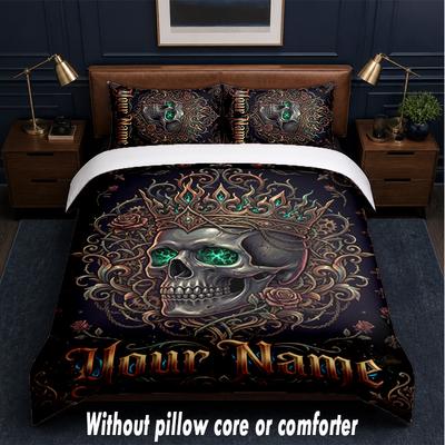 Skull Theme Custom Text Or Name 3Pcs Bedding Set,1 Flat Sheet & 2 Pillowcases Personalized Home Bedding