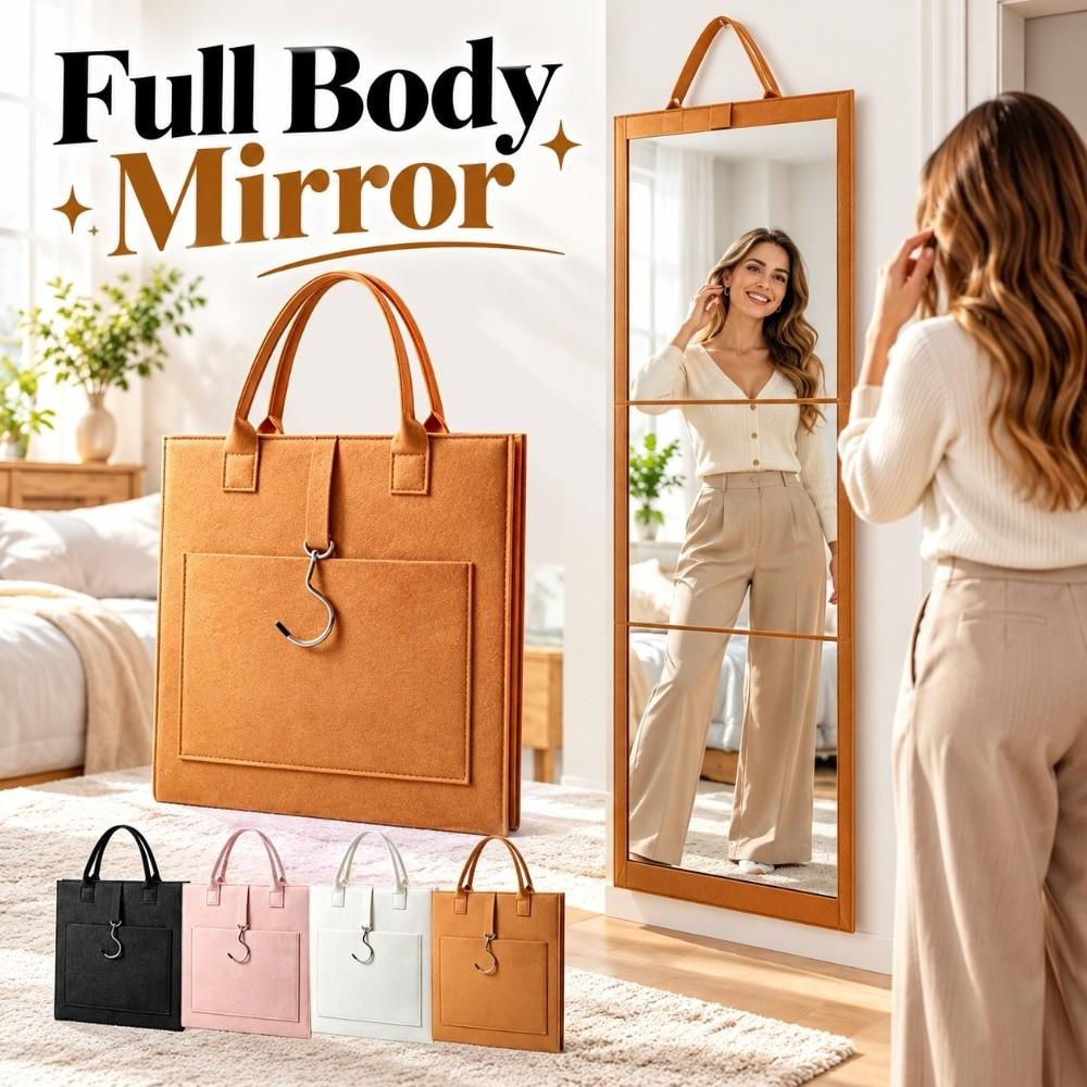 Shatterproof Folding Full Length Mirror Portable Felt Storage Bag New Full Body Mirror Door