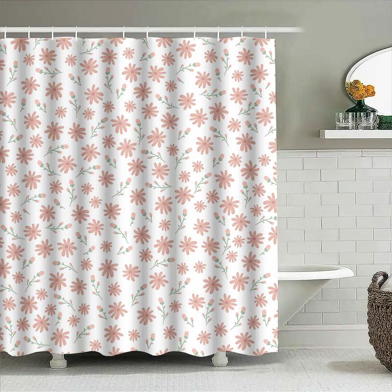 Delightful Flower Shower Curtain Pink Bloom Waterproof Bath Decor For Home Decoration Modern Bathroom Accessories Set