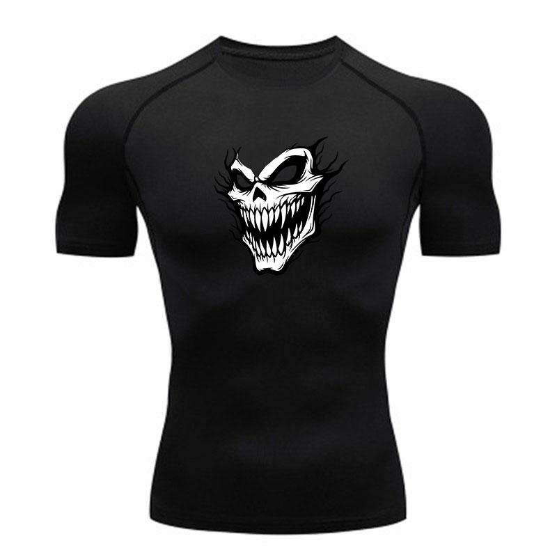 Men's Compression Athletic T-Shirt, Scary Demon Skull Print