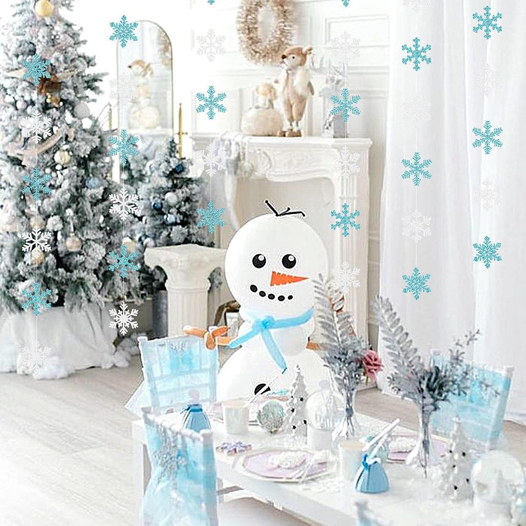 Snowflake-Snow Teal-Silver Christmas Party-Decorations Garland - 6pcs Winter Wonderland Girl Frozen Birthday Hanging Decoration Streamers Banner,