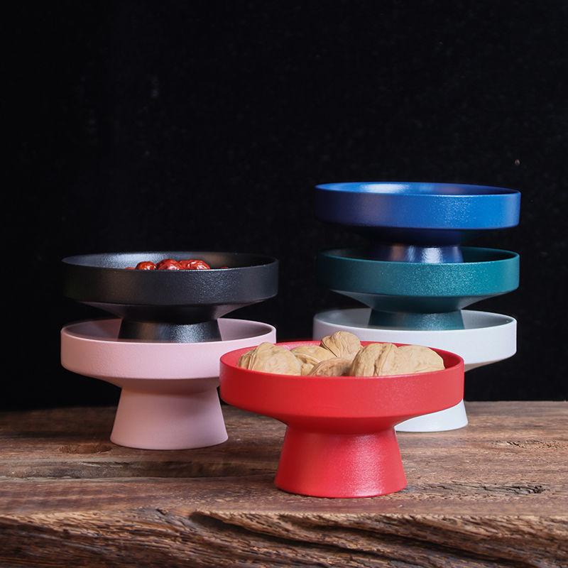 Chinese-style Ceramic Fruit Plate Circular Jewelry Food Teacup Tray Home High-foot Cake Dessert Dry Fruit Plate Kitchen Supplies