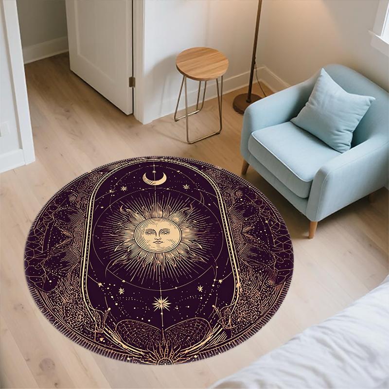 Celestial Elements pattern round rug,Carpet Rug for Living Room Bedroom Sofa Playroom Decor,Non-slip Floor Mat,Holiday Gifts and Birthday Gifts.