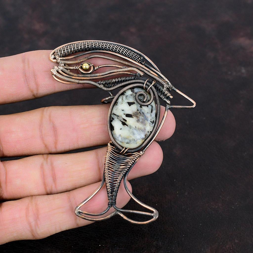 Astrophyllit Anhänger Kupferdraht umwickelter Anhänger Fisch Anhänger Astrophyllit Edelstein Schmuck Handgefertigter Anhänger Kupferschmuck Geschenk für Frauen