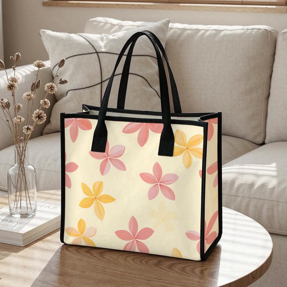 Cute Floral Printed Canvas Tote Bag Casual Daily Shopping Handbag for Ladies