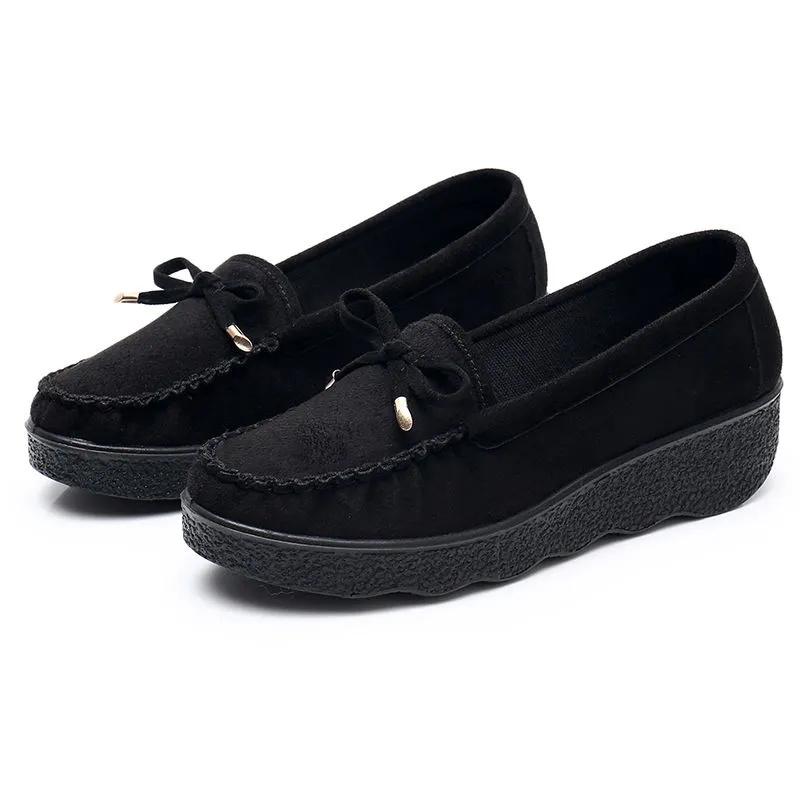 Fashion Sapatos Femininas Women Fashion Round Toe Wine Red Height Increased Anti Skid Shoes Lady Cool Black Comfort Work Loafers Ea233
