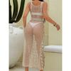 Shiny Sequins Hollow Out Crochet Knitted Tunic Beach Cover Up Cover-ups Beach Dress Mini Beach Wear Beachwear Female Women K6685