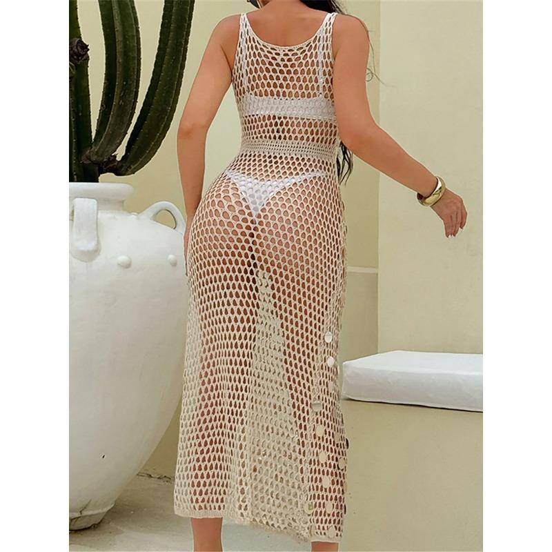 Shiny Sequins Hollow Out Crochet Knitted Tunic Beach Cover Up Cover-ups Beach Dress Mini Beach Wear Beachwear Female Women K6685