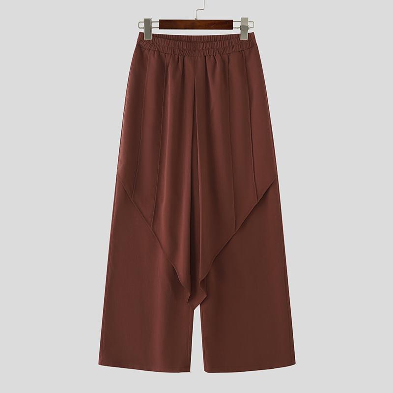 INCERUN Men Wrap High Elastic Waist Casual Loose Suit Pants Long Trousers