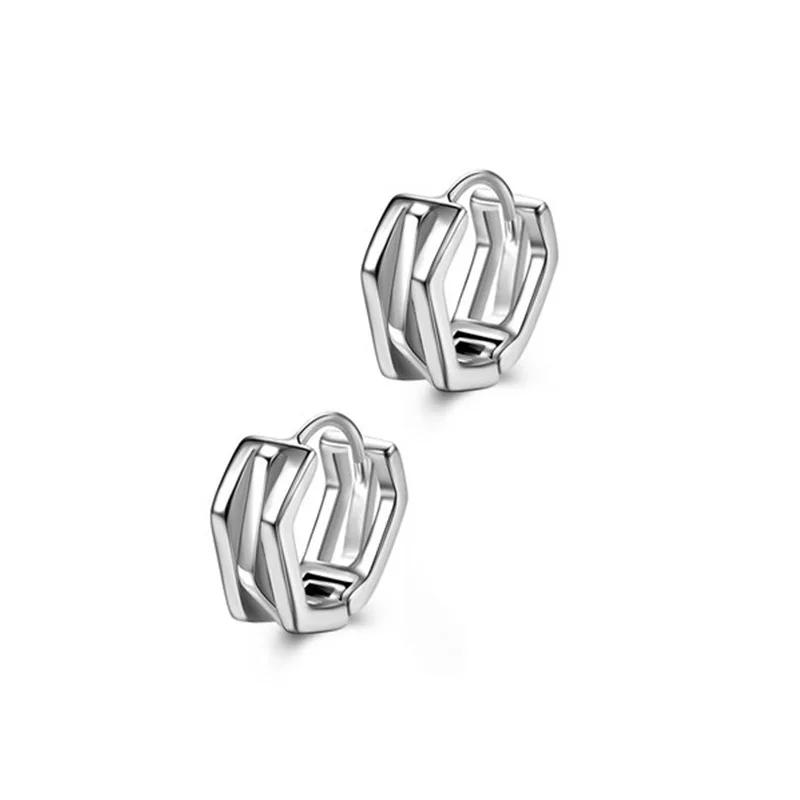 Silver Plated Geometric Staggered Earrings Personalized Fashion Intertwined Ear Clasps Hip Hop Jewelry for Men and Women