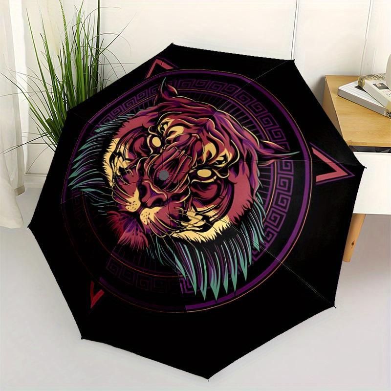 1pc Tiger Mandala Automatic Open/close Umbrella, 8-Rib sturdy structure, Portable Travel Umbrella, Parties, Everyday Use, 11105