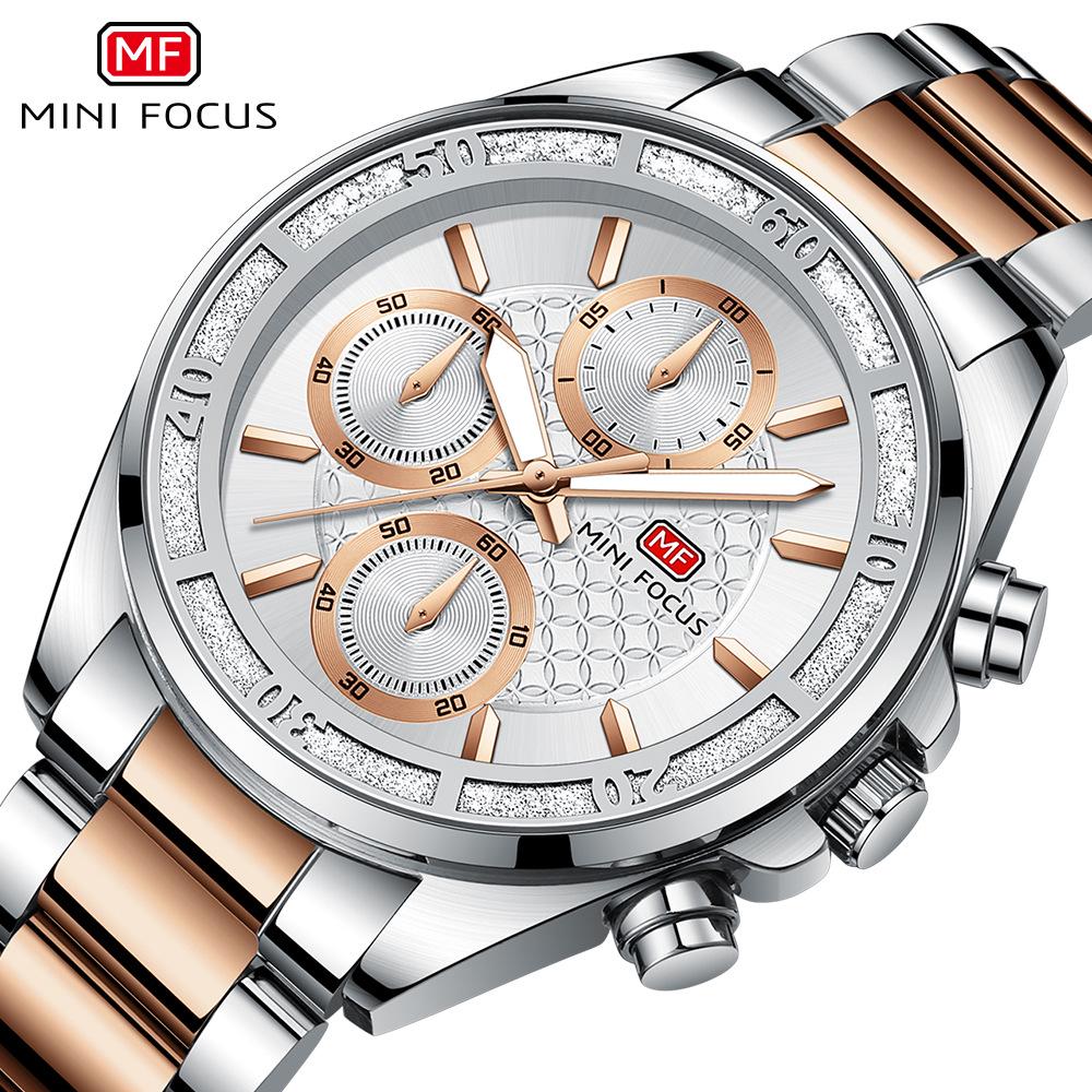MINIFOCUS British Women's Quartz Watch with Copper Coin Pattern and Steel Band (Model 0615L)