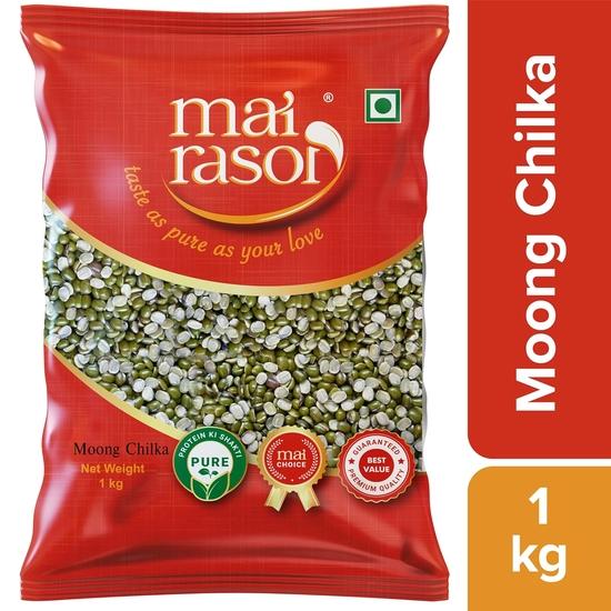 MAI RASOI Green/Hari Moong Dal Split Chilka Unpolished 1Kg Pouch