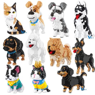 Kawaii Kostki Budowlane dla Zwierząt Doberman Shiba Inu Pudel Pies Mike Mini Kostki Kot Figurka Husky Sznaucer Model Zabawki Dla Dzieci Prezent