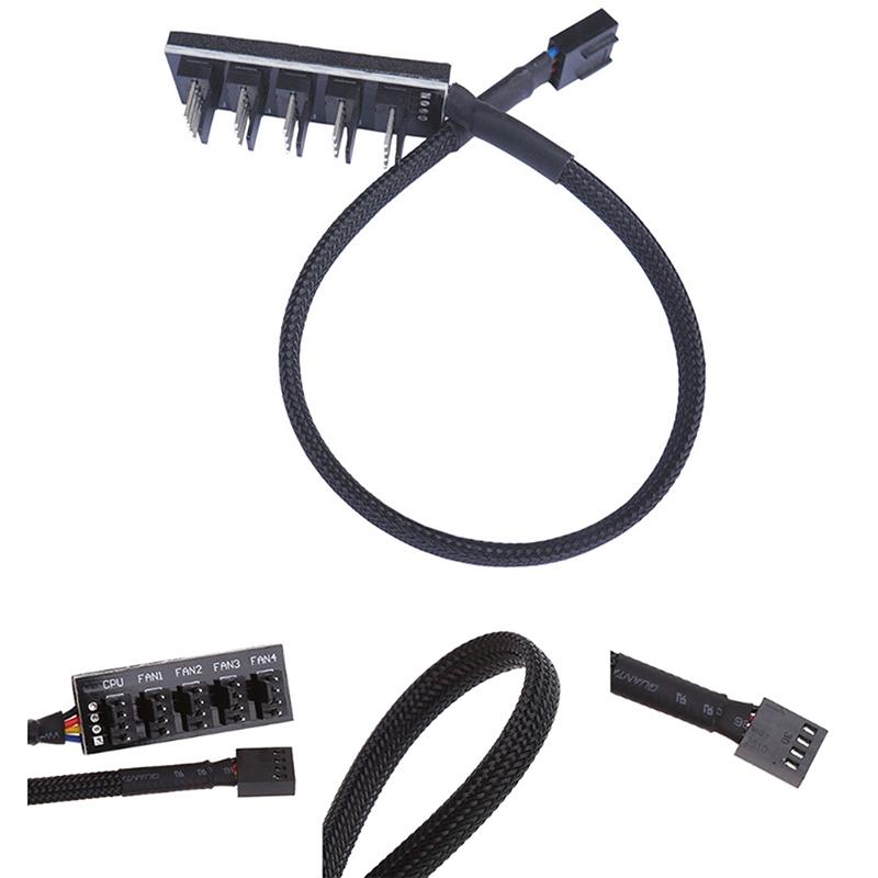4-Pin PWM Fan Hub 1 To 5 Splitter Cable, PC Case Motherboard Cooler Power Extension Adapter Cord for Desktop Computer Gaming Rig Cooling System