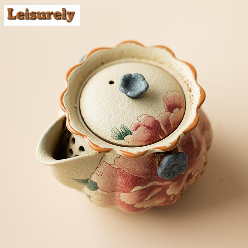 135ml Blau und Weiß Feuerstein Rot Handgehalten Pfingstrose Teekanne Zen Teefilter Kanne Teekocher Mit Sieb Chinesisches Tee Set Geschenk