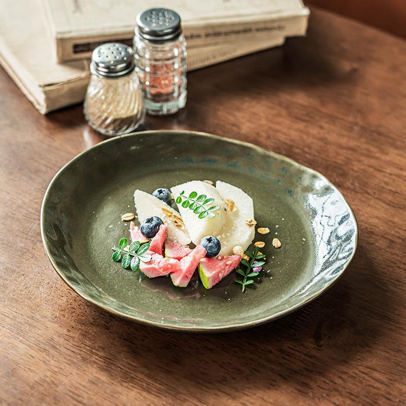 Kiln Shaped Plate Ceramic Plate Dessert Plate Retro Style Tableware Large Plate Household Dish Plate High Value Plate