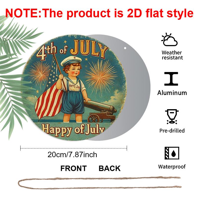 2D Flat 1pc, 8x8 in, Suitable for Independence Day Celebrations - Aluminum Metal Decorative Signs & Plaques, Perfect for Decorating for Home Cafes or