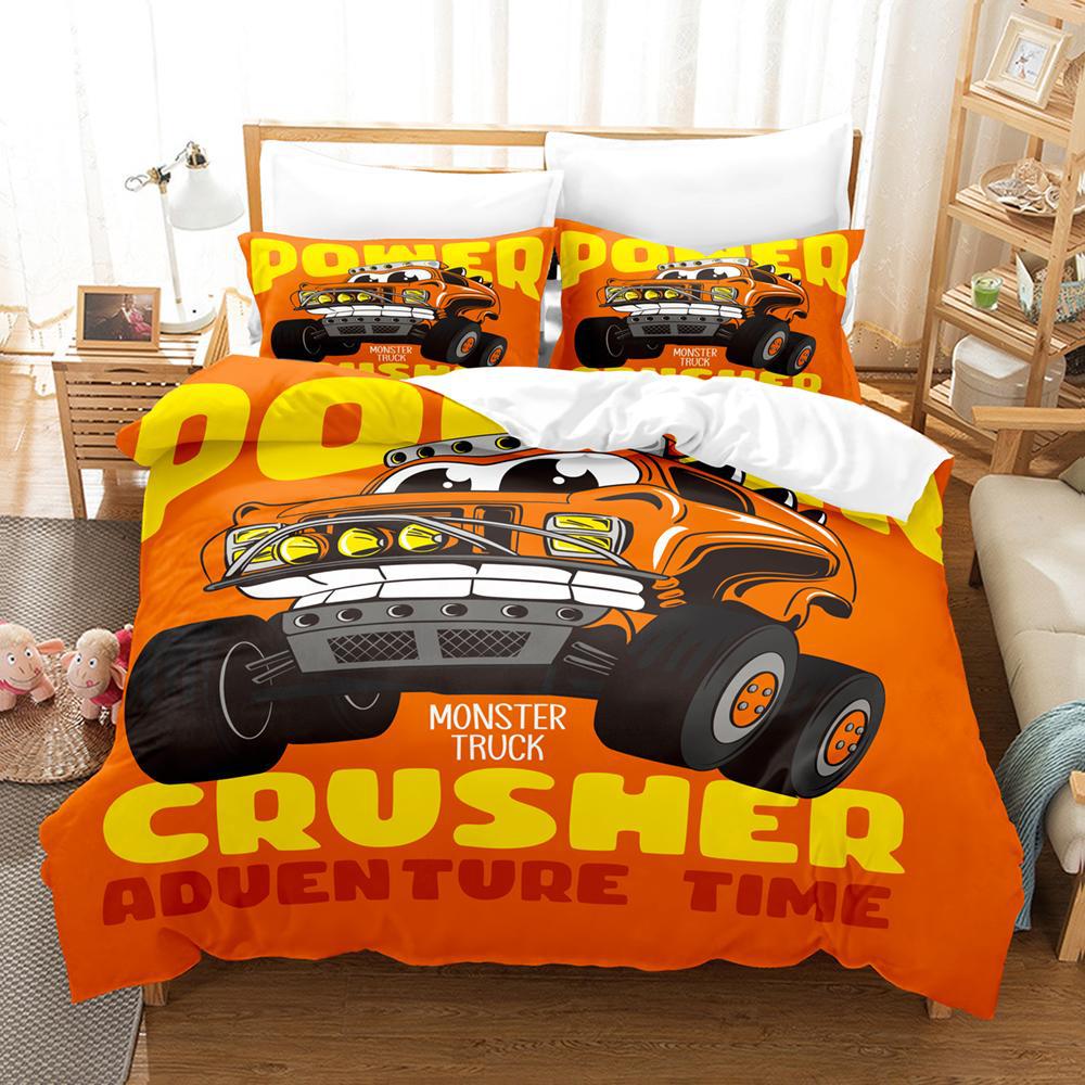 Cartoon Tractor Duvet Cover Pillowcase 2/3Pcs New Monster Trucks Bedding Set King Twin Double Child Quilt Cover