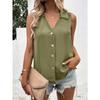 Women Summer New Style Solid Color V Neck Loose Chiffon Shirt Sleeveless Button Down Vest Blouse