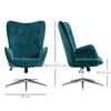 Swivel Living Room Armchair With Adjustable Height Tufted Backrest Velvet Like Fabric Blue