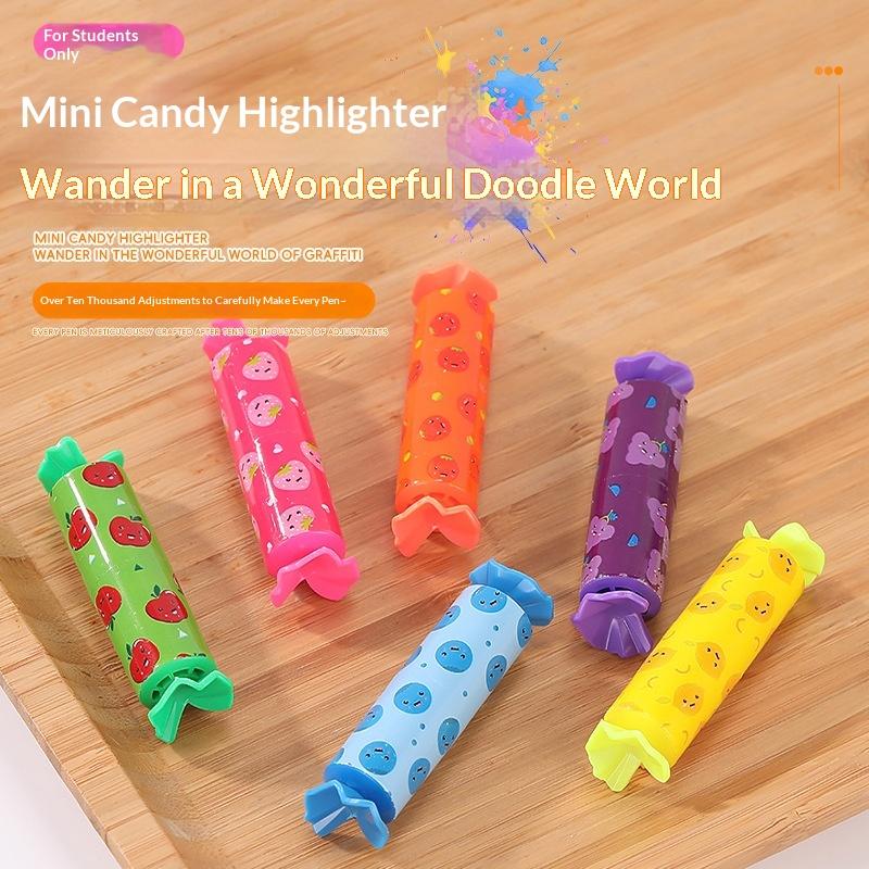 6 Stuks Kleurrijke Mini Markeerstift Snoep Pastel Markeerstift, Schattige Vlakschuin Punt Markeerpen, Feest Verjaardag Tekenen Poster Dagboek