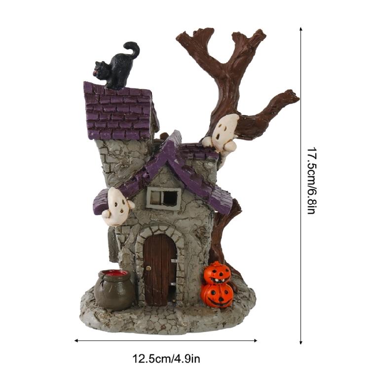 Resin Ghostly Town Haunted Houses Halloween Decorations Lighted Halloween Village Houses with LED Light for Table Desk