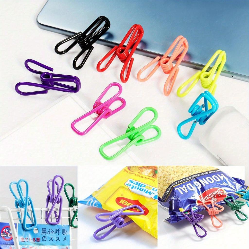 10pcs Food Clips Tongs Sandwich Self Service Clips Multi Purpose Colorful Metal Bag Clips for Kitchen Home Spring Action Food Bag Seal Clips