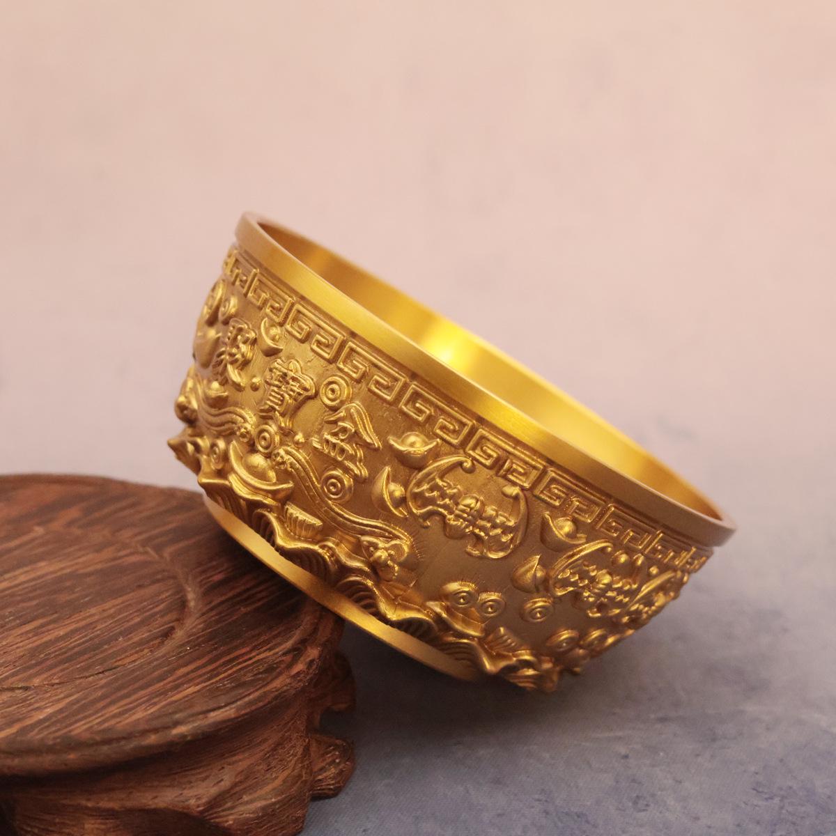 Brass Treasure Basin Wealth Attraction Ornament - Copper Handicraft Money Box Home Decoration